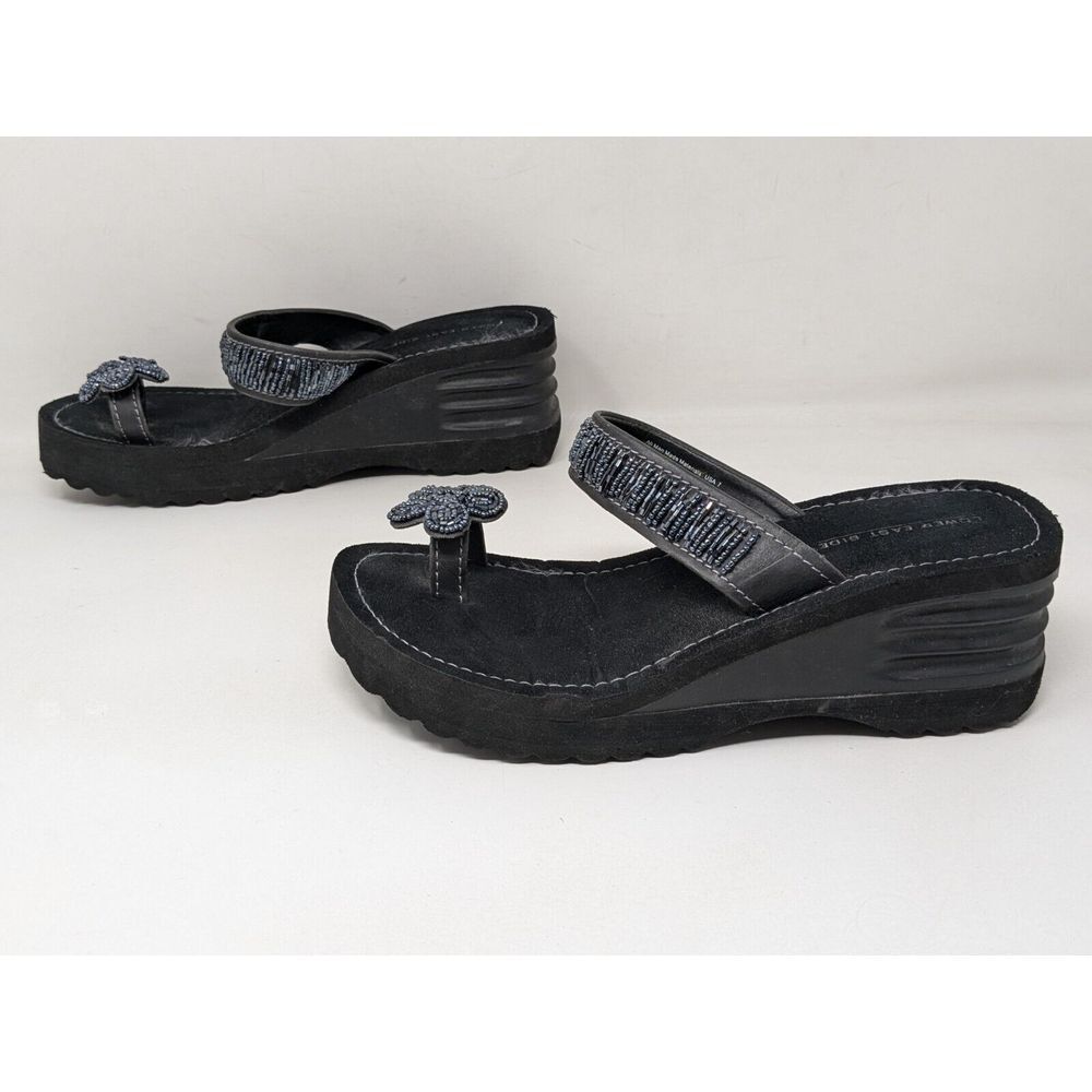 Vintage Y2K Lower East‎ Side Size 7 Chunky Platform Sandals Black Flower 90s - Picture 4 of 12